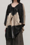 Mutedance splicing loose drawstring V-neck top series MD-MD24SS89-KAQI Khaki PM125